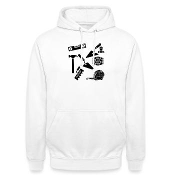 Masonry work - Unisex Hoodie - white - Front - AI Model Male 185 dark (185cm) & AI Model Female 172 dark (172cm)