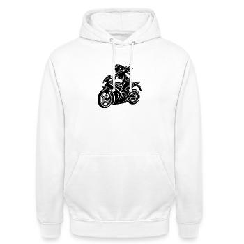 Sportive motarde - Sweat-shirt à capuche unisexe - blanc - Devant - AI Model Male 185 dark (185cm) & AI Model Female 172 dark (172cm)