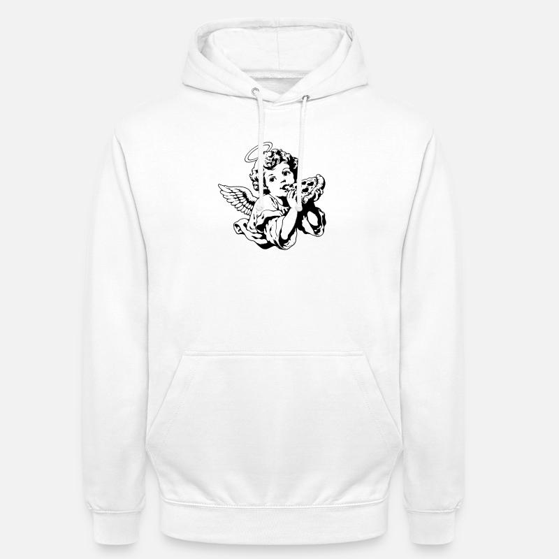 Pizza Engel – Cherub mit Pizzastück - Unisex Hoodie - Weiß