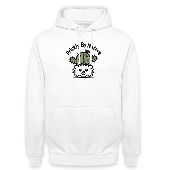 Kaktus-Igel mit Blüte - Unisex Hoodie - Weiß - Vorne - AI Model Male 185 dark (185cm) & AI Model Female 172 dark (172cm)
