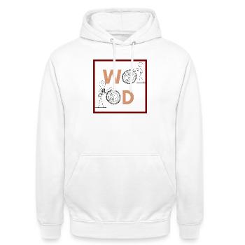 minimalistisches Design für Baumringe - Unisex Hoodie - Weiß - Vorne - AI Model Male 185 dark (185cm) & AI Model Female 172 dark (172cm)