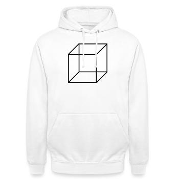 Würfel Quadrat - Unisex Hoodie - Weiß - Vorne - AI Model Male 185 dark (185cm) & AI Model Female 172 dark (172cm)