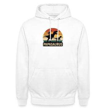 Papasaurus Dino Retro Sonnenuntergang - Unisex Hoodie - Weiß - Vorne - AI Model Male 185 dark (185cm) & AI Model Female 172 dark (172cm)