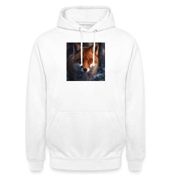 Fuchs-Erkundung bei Einbruch der Dämmerung - Unisex Hoodie - Weiß - Vorne - AI Model Male 185 dark (185cm) & AI Model Female 172 dark (172cm)