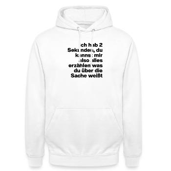 2 SECONDS, ARE YOU STUPID? SARCASM, NAUGHTY - Unisex Hoodie - white - Front - AI Model Male 185 dark (185cm) & AI Model Female 172 dark (172cm)