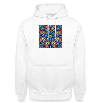 Kaleidoscope Mandala Color Fire - Unisex Hoodie - white - Front - AI Model Male 185 dark (185cm) & AI Model Female 172 dark (172cm)