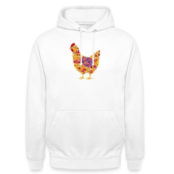 Fans de poulet - Coq - Coq - Poulet fleur - Bio - Sweat-shirt à capuche unisexe - blanc - Devant - AI Model Male 185 dark (185cm) & AI Model Female 172 dark (172cm)