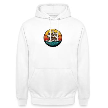 Ich bin nicht Bossy – bessere Ideen - Unisex Hoodie - Weiß - Vorne - AI Model Male 185 dark (185cm) & AI Model Female 172 dark (172cm)
