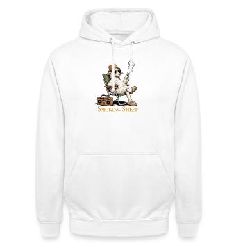 Rauchendes Schaf im Chill-Modus - Unisex Hoodie - Weiß - Vorne - AI Model Male 185 dark (185cm) & AI Model Female 172 dark (172cm)