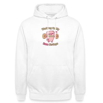 Lustiges Schwein, das Gewichte hebt, arbeitet an meiner Schinkerker-Saite. - Unisex Hoodie - Weiß - Vorne - AI Model Male 185 dark (185cm) & AI Model Female 172 dark (172cm)