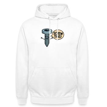Screw This Cartoon Screw Character - Unisex Hoodie - white - Front - AI Model Male 185 dark (185cm) & AI Model Female 172 dark (172cm)