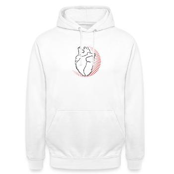 Anatomisches Herz mit rotem Strahlenkranz - Unisex Hoodie - Weiß - Vorne - AI Model Male 185 dark (185cm) & AI Model Female 172 dark (172cm)