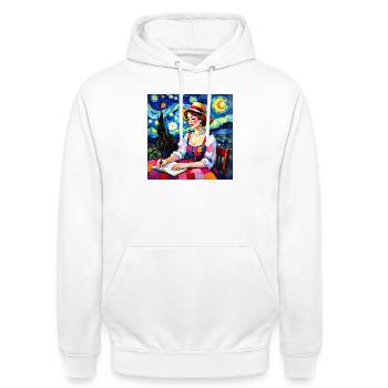 Nocturnal patchwork font - Unisex Hoodie - white - Front - AI Model Male 185 dark (185cm) & AI Model Female 172 dark (172cm)