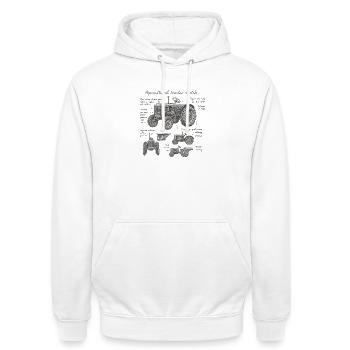 Landwirtschaftlicher Traktor Skizze - Unisex Hoodie - Weiß - Vorne - AI Model Male 185 dark (185cm) & AI Model Female 172 dark (172cm)
