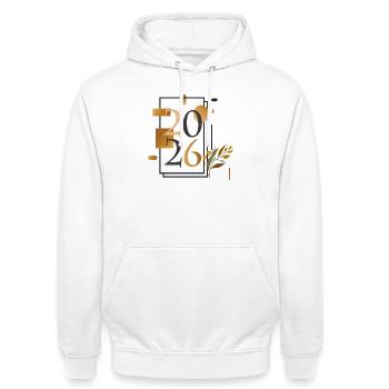 my year 2026 - Unisex Hoodie - white - Front - AI Model Male 185 dark (185cm) & AI Model Female 172 dark (172cm)