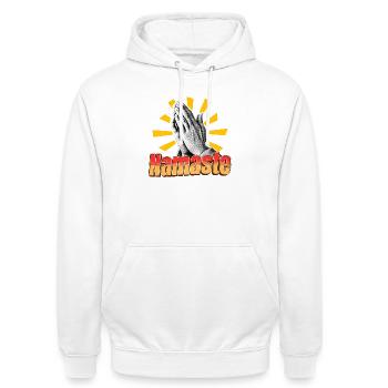 Namaste - Spiritual message - Unisex Hoodie - white - Front - AI Model Male 185 dark (185cm) & AI Model Female 172 dark (172cm)