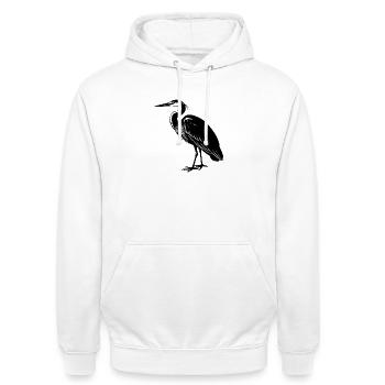 Great Blue Heron - Unisex Hoodie - white - Front - AI Model Male 185 dark (185cm) & AI Model Female 172 dark (172cm)