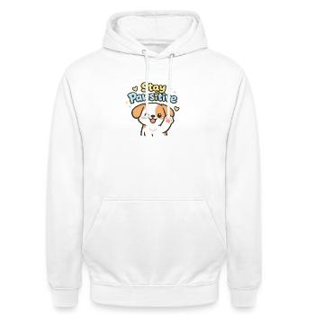 Reste Pawsitive – Caricature de chien mignon - Sweat-shirt à capuche unisexe - blanc - Devant - AI Model Male 185 dark (185cm) & AI Model Female 172 dark (172cm)