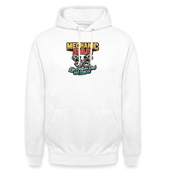 Mechanic Dad – Cooler Dad Spruch - Unisex Hoodie - Weiß - Vorne - AI Model Male 185 dark (185cm) & AI Model Female 172 dark (172cm)