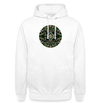 Nature Mandala : Galelets dans la rivière - Sweat-shirt à capuche unisexe - blanc - Devant - AI Model Male 185 dark (185cm) & AI Model Female 172 dark (172cm)