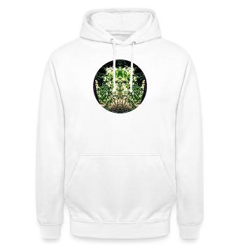 Face de feuille Mandala de la nature - Sweat-shirt à capuche unisexe - blanc - Devant - AI Model Male 185 dark (185cm) & AI Model Female 172 dark (172cm)
