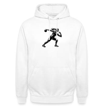 Fille lanceuse du poids pour l’athlétisme - Sweat-shirt à capuche unisexe - blanc - Devant - AI Model Male 185 dark (185cm) & AI Model Female 172 dark (172cm)