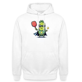 Pickleball Superheld Helden Gurke  - Unisex Hoodie - Weiß - Vorne - AI Model Male 185 dark (185cm) & AI Model Female 172 dark (172cm)