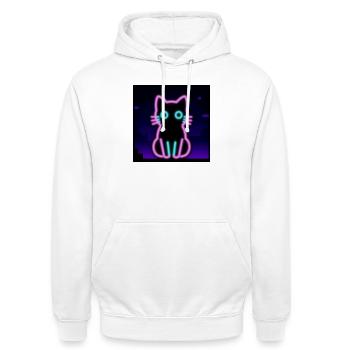 Neon Cat – Pixel Vibes für Gamer & Nerds - Unisex Hoodie - Weiß - Vorne - AI Model Male 185 dark (185cm) & AI Model Female 172 dark (172cm)
