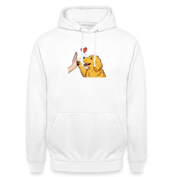 T-shirt Chien Golden Retriever High Five - Design  - Sweat-shirt à capuche unisexe - blanc - Devant - AI Model Male 185 dark (185cm) & AI Model Female 172 dark (172cm)