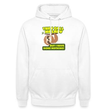 They call me lazy! - Lazy Sloth Neon Quote - Unisex Hoodie - white - Front - AI Model Male 185 dark (185cm) & AI Model Female 172 dark (172cm)