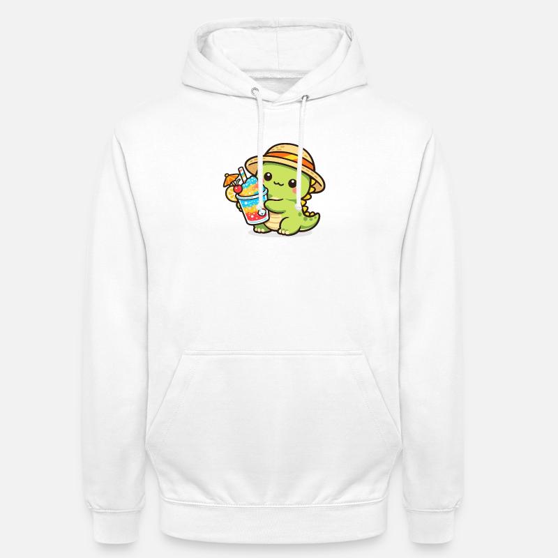 Dinosaure d’été avec cocktail - Sweat-shirt à capuche unisexe - blanc
