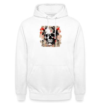 Schädel Graffiti Explosion - Unisex Hoodie - Weiß - Vorne - AI Model Male 185 dark (185cm) & AI Model Female 172 dark (172cm)