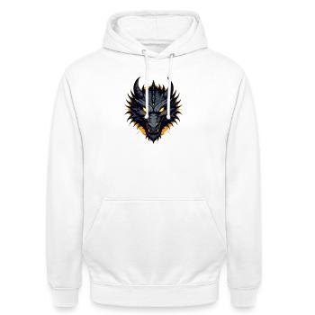 Schwarzer Drache Drachenkopf - Unisex Hoodie - Weiß - Vorne - AI Model Male 185 dark (185cm) & AI Model Female 172 dark (172cm)
