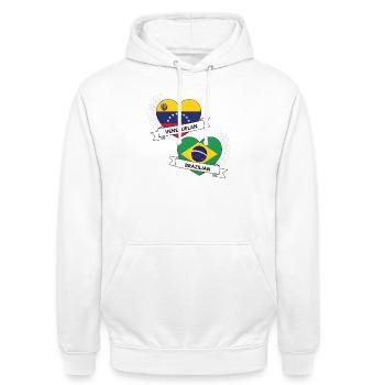 Drapeaux coeur brésilien vénézuélien  - Sweat-shirt à capuche unisexe - blanc - Devant - AI Model Male 185 dark (185cm) & AI Model Female 172 dark (172cm)