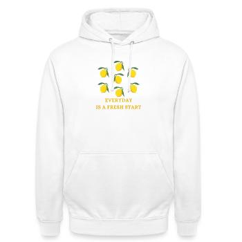 Zitronen Frischer Neustart - Unisex Hoodie - Weiß - Vorne - AI Model Male 185 dark (185cm) & AI Model Female 172 dark (172cm)