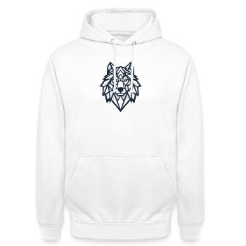 Geometrischer Wolf - Unisex Hoodie - Weiß - Vorne - AI Model Male 185 dark (185cm) & AI Model Female 172 dark (172cm)