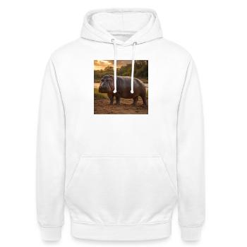 Flusspferd in Sonnenuntergangssafari - Unisex Hoodie - Weiß - Vorne - AI Model Male 185 dark (185cm) & AI Model Female 172 dark (172cm)
