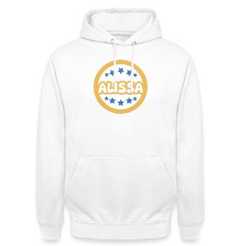 Cadeau : Alissa - Sweat-shirt à capuche unisexe - blanc - Devant - AI Model Male 185 dark (185cm) & AI Model Female 172 dark (172cm)