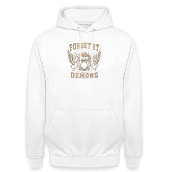 Forget It Demons Skull Wings - Unisex Hoodie - Weiß - Vorne - AI Model Male 185 dark (185cm) & AI Model Female 172 dark (172cm)