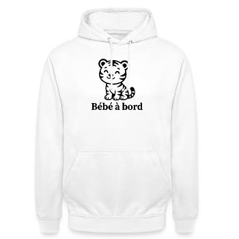 Sticker Autocollant pour Voiture tigre bébé à Bord - Sweat-shirt à capuche unisexe - blanc - Devant - AI Model Male 185 dark (185cm) & AI Model Female 172 dark (172cm)