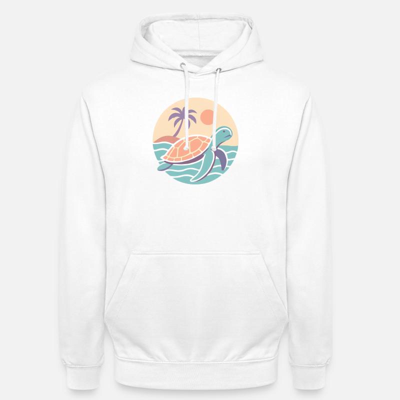 Tortue rétro sur la plage - Sweat-shirt à capuche unisexe - blanc
