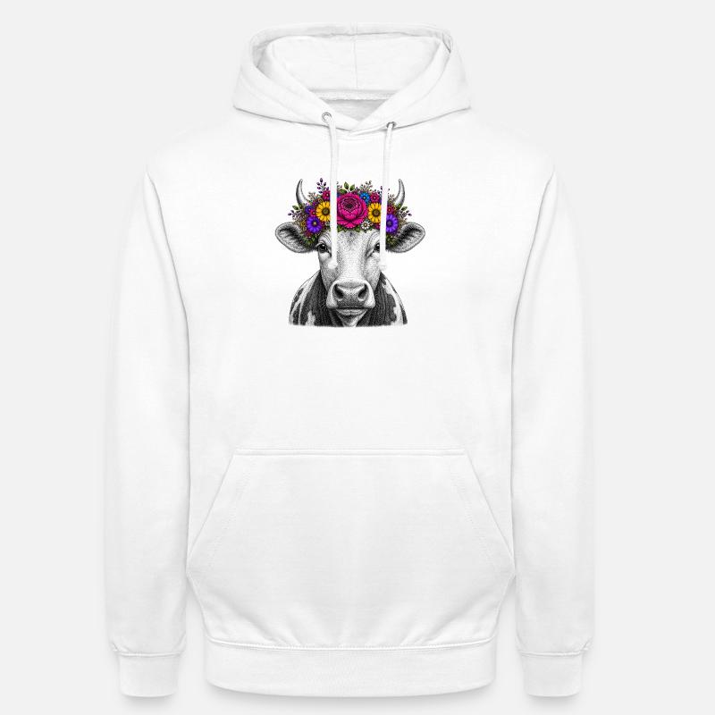 Vache avec couronne de fleurs - Sweat-shirt à capuche unisexe - blanc