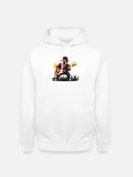 Punk Bulldogge mit E-Gitarre - Unisex Hoodie - Weiß