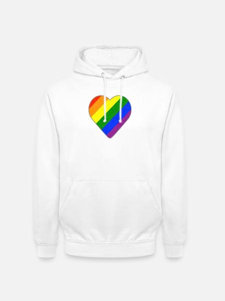 Cœur avec des rayures arc-en-ciel - Sweat-shirt à capuche unisexe - blanc