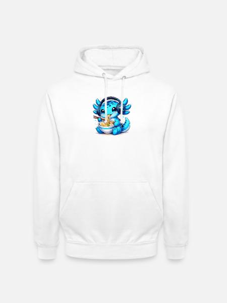 Kawaii Axolotl with Headphones and Ramen Gaming - Unisex Hoodie - white