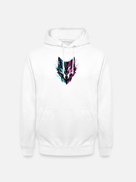 Wolf Head Neon - Unisex Hoodie - white