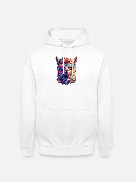 Lama in Neon-Sonnenbrille - Unisex Hoodie - Weiß