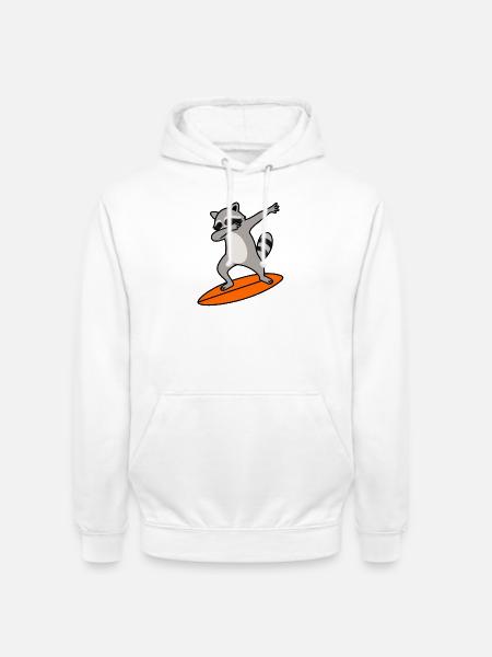 Waschbär Surf-Charme - Unisex Hoodie - Weiß