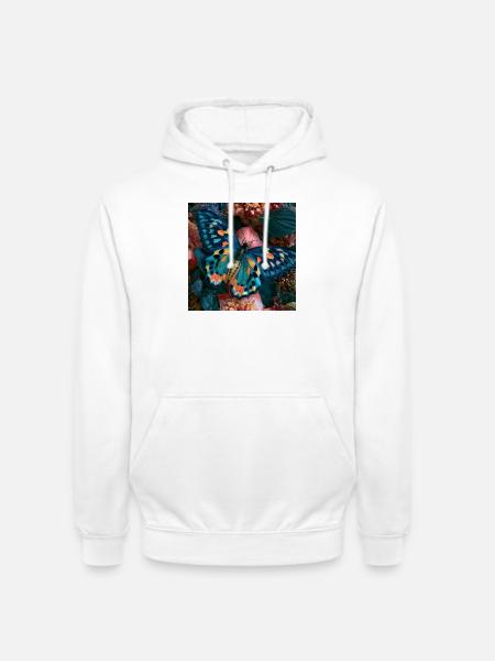Bunter Schmetterling auf Blumen - Unisex Hoodie - Weiß