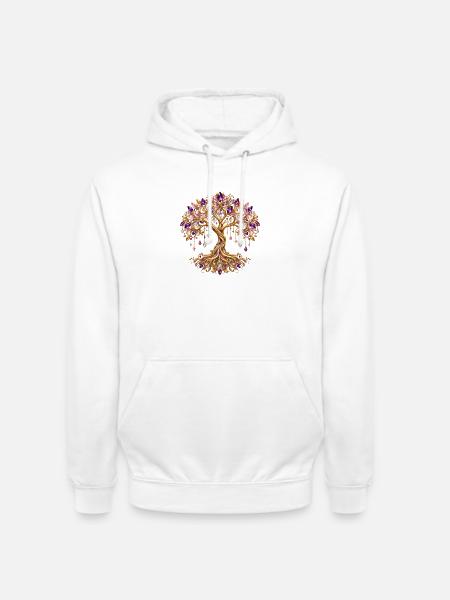 Kristall Lebensbaum – Goldener Baum des Lebens - Unisex Hoodie - Weiß
